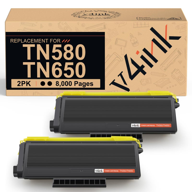 v4ink 2-Pack Compatible Toner Cartridge Replacement for Brother TN580 TN620 TN650 High-Yield Work with HL-5240 HL-5250 HL-5340 HL-5370 MFC-8460 MFC-8480 MFC-8680 MFC-8690 MFC-8860 MFC-8890 Series - Image 1